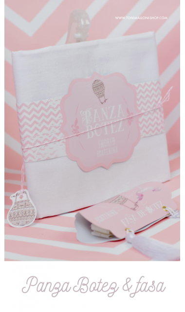 Trusou de botez cu baloane de aer cald roz si broderie, Hot Air Pink Balloon!  3
